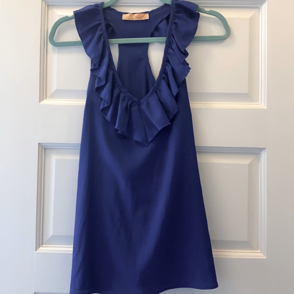 Royal blue ruffled racerback top